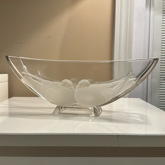 Verlys Other - Verlys Console Bowl Boat Shape French 30S ARTDECO FROSTED GLASS BIRD DOVE SIGNED